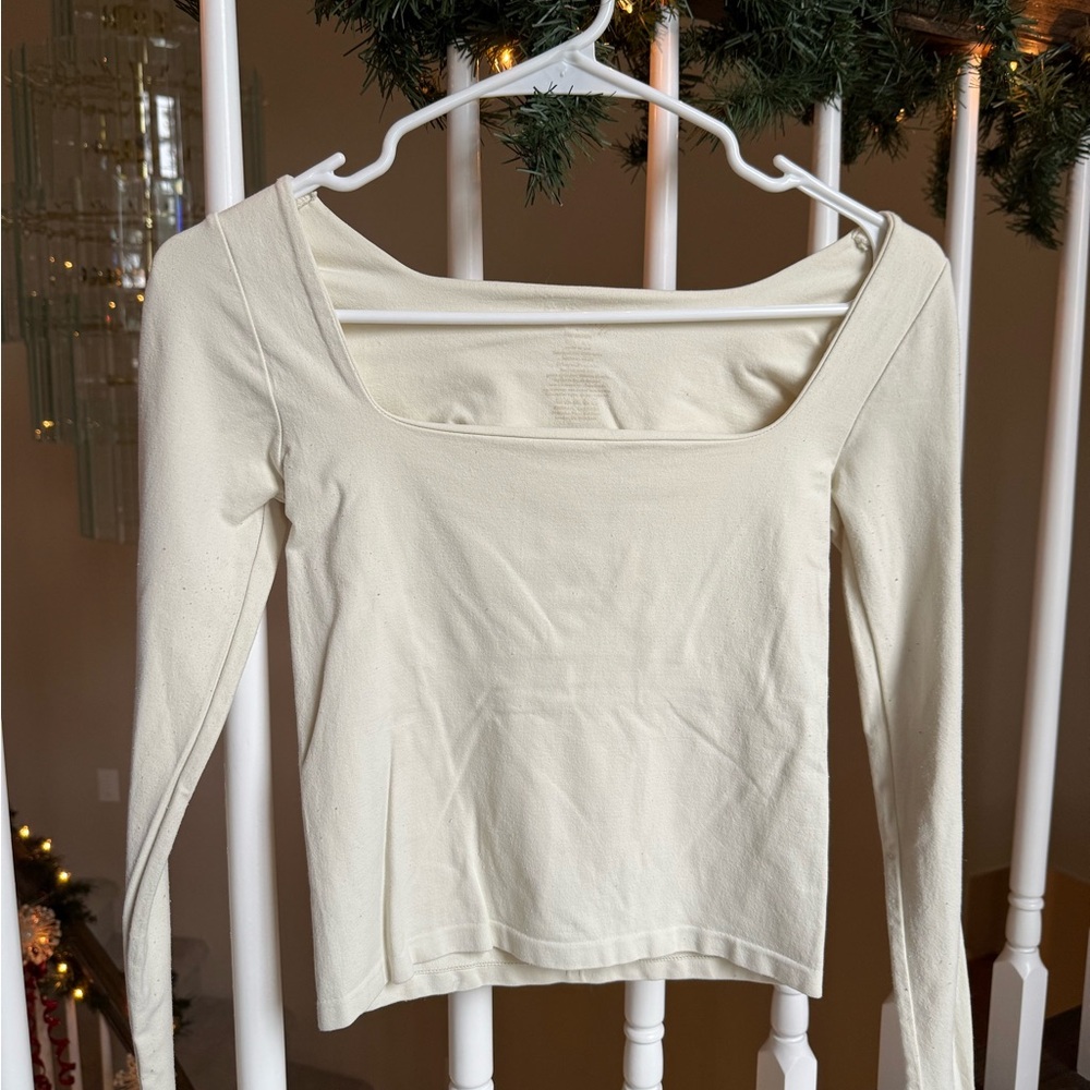 Free People Cream Long Sleeve Top
